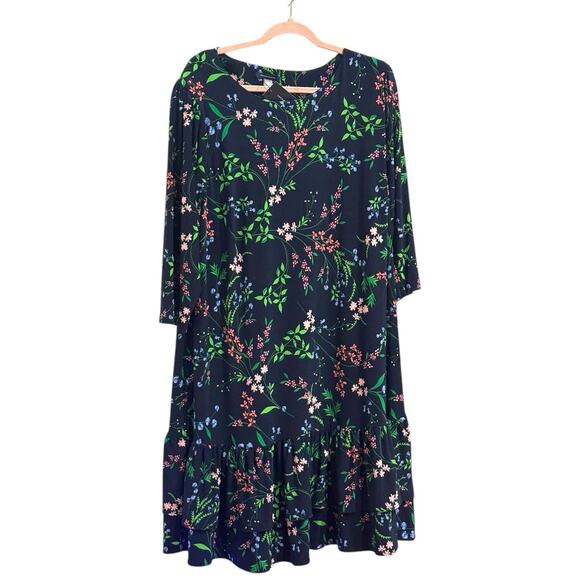 Tommy Hilfiger Women's Black Floral Ruffle-Trim Shift Dress Plus Size 20W - Picture 3 of 7